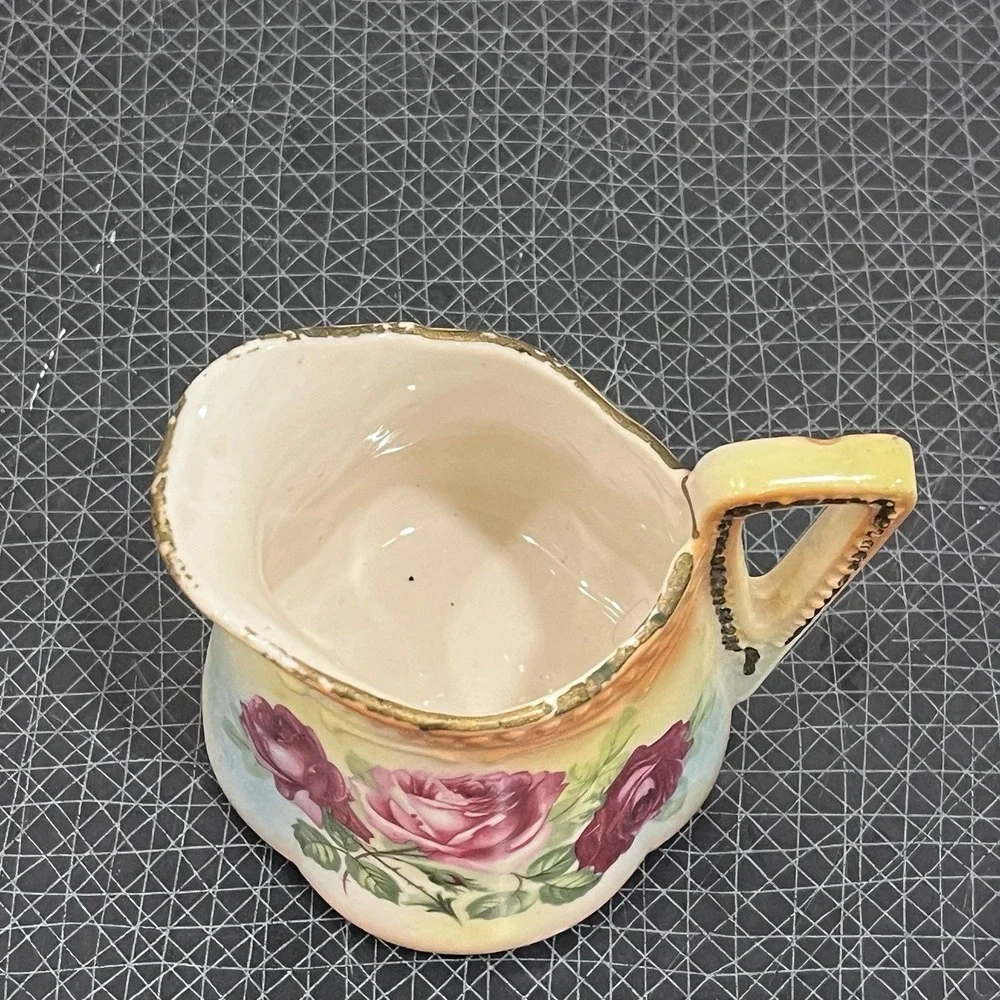 VINTAGE CREAMER SYRUP CABINET PITCHER LOVELY RED YELLOW ROSES ART NOUVEAU
